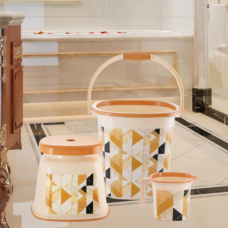 Nabhya Nabhya Oyster Jumbo 3pcs Luxurious Bathroom Accessories Set Plastic Bath Set Bathroom Bucket 25Ltr Mug 15Ltr Big Heighted Stool 3 Piece Combo Set for Home Kitchen Bathroom Brown Jumbo  - Image 2
