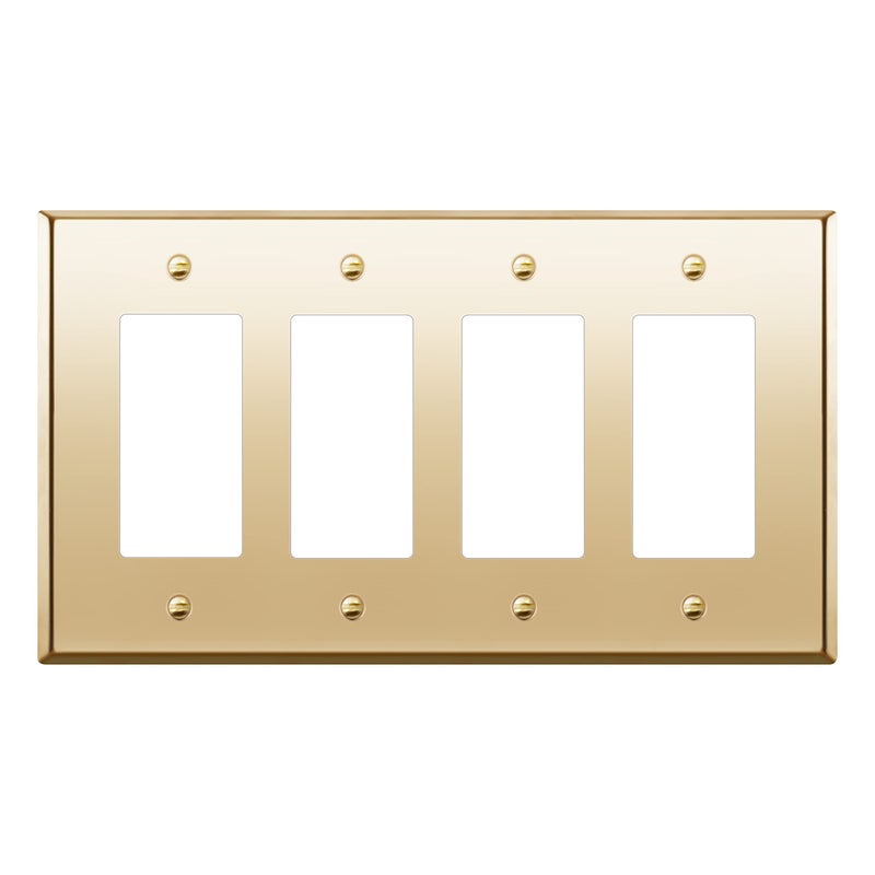 LIDER Decorator Switch or Receptacle Metal Wall Plate Outlet Cover Corrosion Resistant MidSize 4Gang 488 x 858 LMWP34MPB UL Listed Stainless Steel Polished Brass 1Pack - Image 2