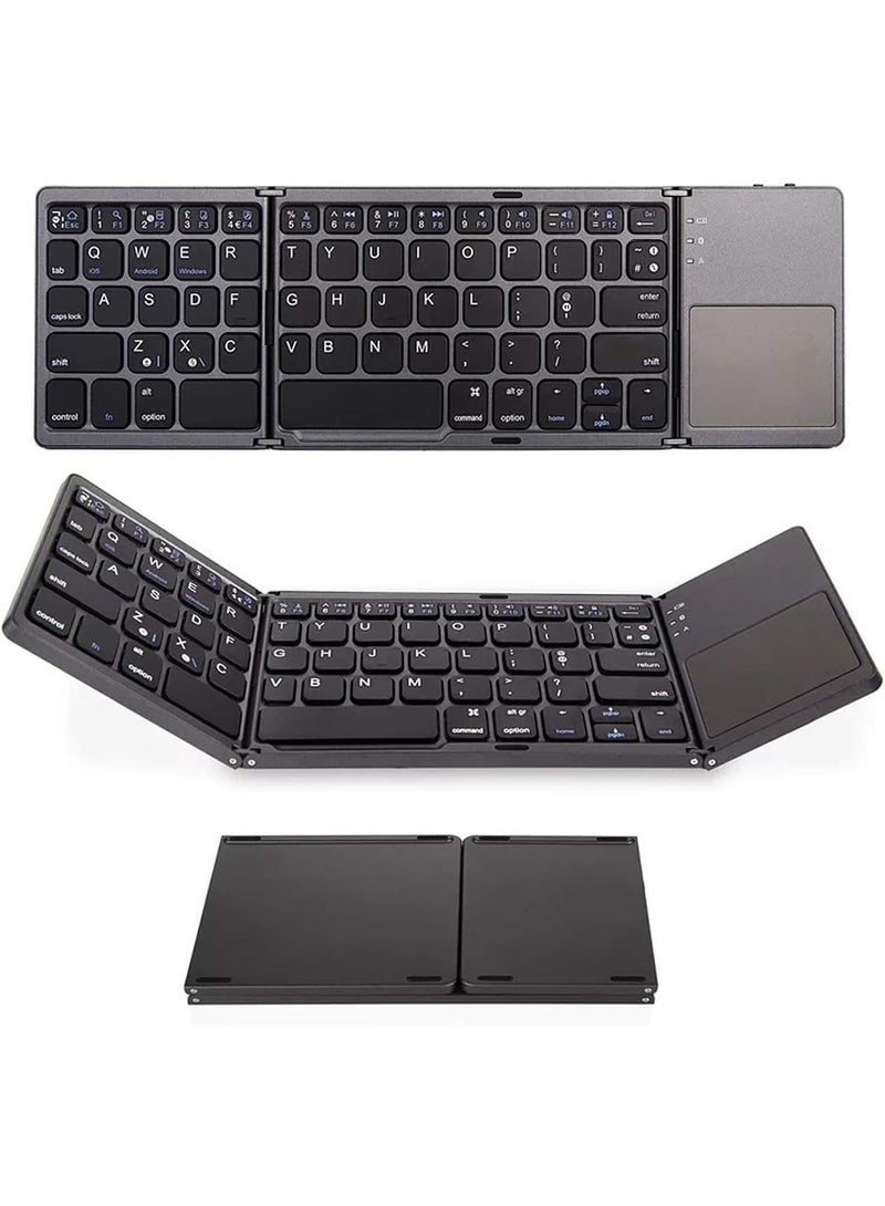 Ultra-Slim Foldable Wireless Keyboard with Touchpad and Stand – USB Rechargeable Bluetooth Keyboard for Android, Windows, Tablets, Laptops & Smartphones