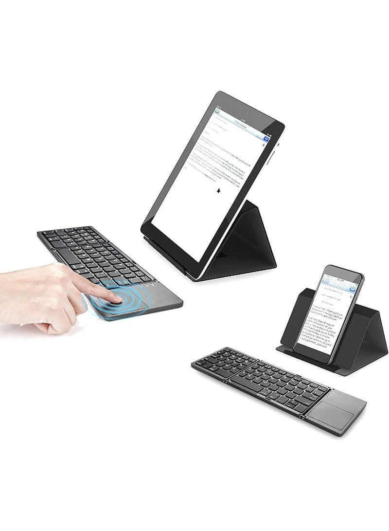 Ultra-Slim Foldable Wireless Keyboard with Touchpad and Stand – USB Rechargeable Bluetooth Keyboard for Android, Windows, Tablets, Laptops & Smartphones