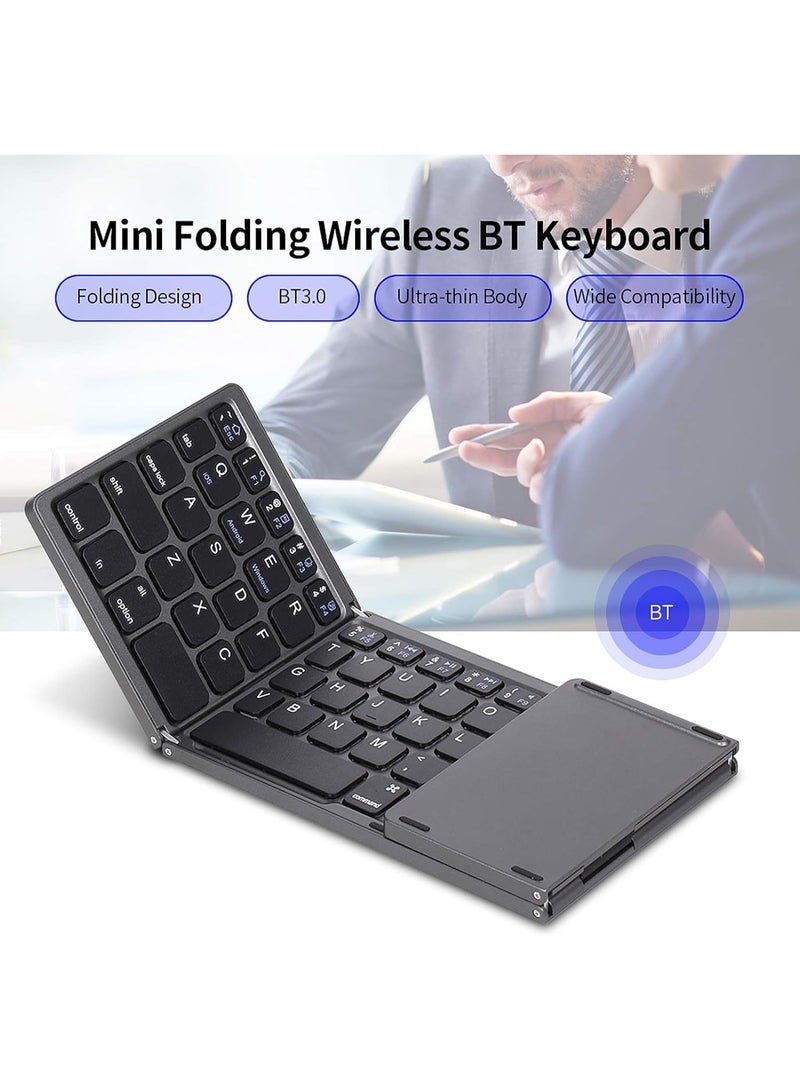 Ultra-Slim Foldable Wireless Keyboard with Touchpad and Stand – USB Rechargeable Bluetooth Keyboard for Android, Windows, Tablets, Laptops & Smartphones