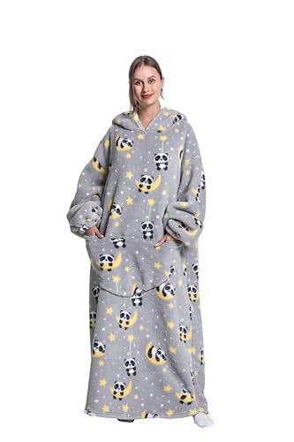 Capecage Blanket Hoodie, Long Hooded Blanket Sweatshirt as Birthday Gifts for Women Men, Long Wearable Blanket for Men Women,Panda2 Hoodie Blankets for Women Men - Image 1