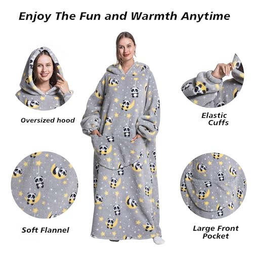 Capecage Blanket Hoodie, Long Hooded Blanket Sweatshirt as Birthday Gifts for Women Men, Long Wearable Blanket for Men Women,Panda2 Hoodie Blankets for Women Men - Image 2