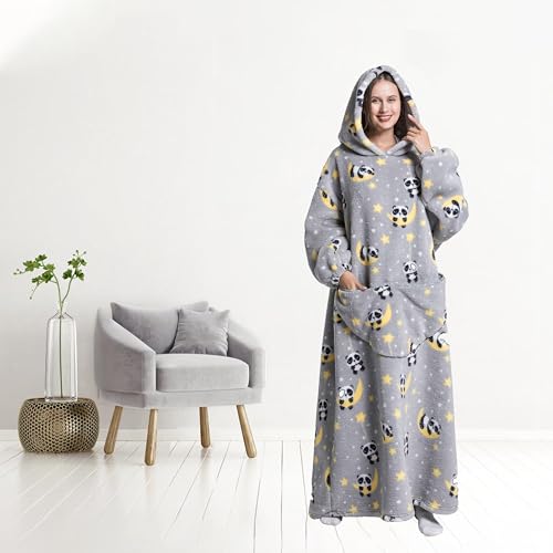 Capecage Blanket Hoodie, Long Hooded Blanket Sweatshirt as Birthday Gifts for Women Men, Long Wearable Blanket for Men Women,Panda2 Hoodie Blankets for Women Men - Image 3