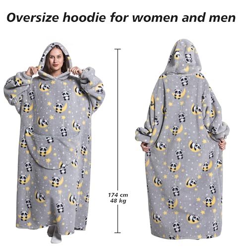 Capecage Blanket Hoodie, Long Hooded Blanket Sweatshirt as Birthday Gifts for Women Men, Long Wearable Blanket for Men Women,Panda2 Hoodie Blankets for Women Men - Image 4
