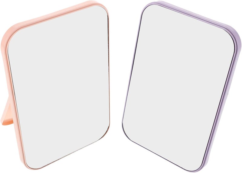 2pcs Portable Vanity Mirror Set for Desk and Wall Small Freestanding Makeup Mirrors with Stand Cute Nordic Purple and Pink Dual-use Princess Style for Bathroom and Vanity Decor - Image 1