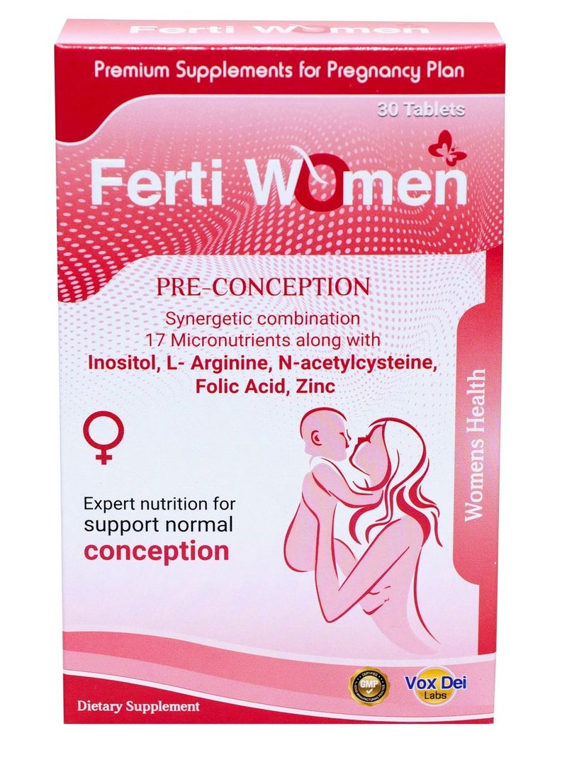 Vox Dei Labs - Ferti Women 100mg Inositol Pre-Conception Support Supplement with L-Arginine, Folic Acid & Zinc 30 capsules - Image 1