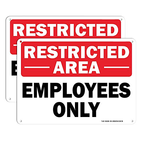 TR Restricted Area Sign Employees Only Sign - 2 Pack - 10 x 7 Inches Rust Free .040 Aluminum - UV Protected, Waterproof, Weatherproof and Fade Resistant - 4 Pre-drilled Holes - Image 1