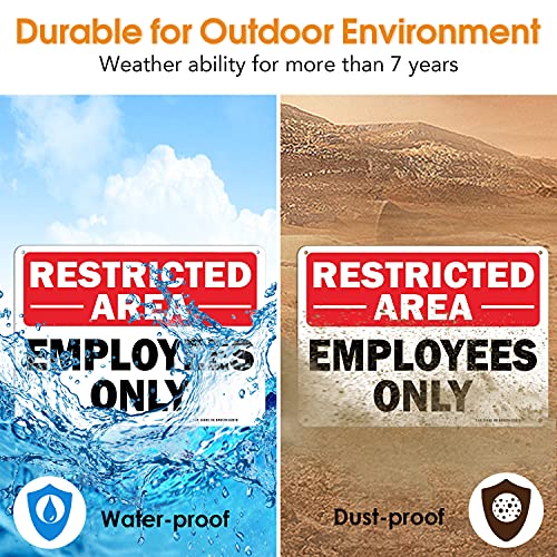 TR Restricted Area Sign Employees Only Sign - 2 Pack - 10 x 7 Inches Rust Free .040 Aluminum - UV Protected, Waterproof, Weatherproof and Fade Resistant - 4 Pre-drilled Holes - Image 4