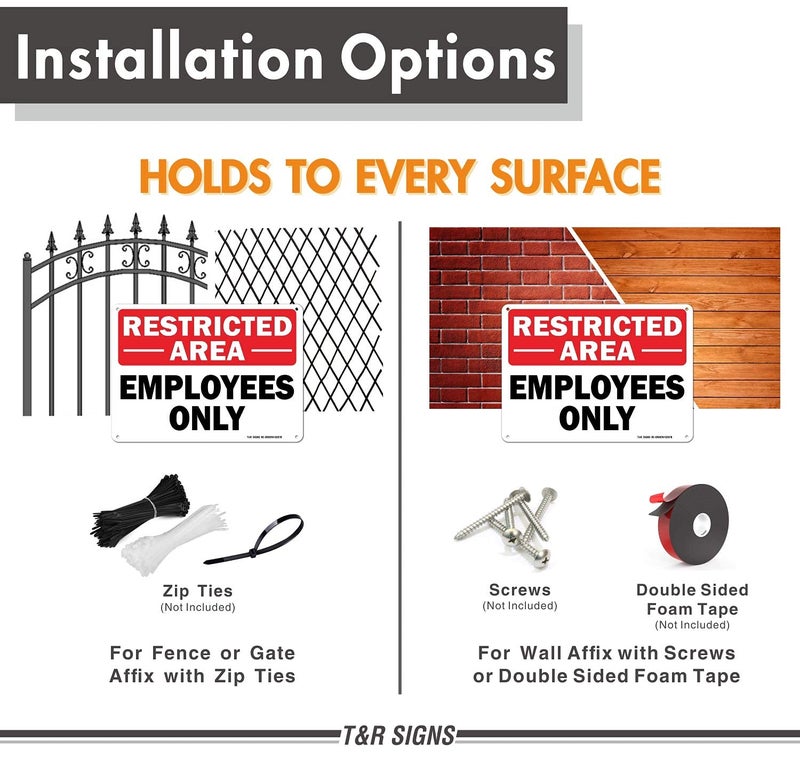 TR Restricted Area Sign Employees Only Sign - 2 Pack - 10 x 7 Inches Rust Free .040 Aluminum - UV Protected, Waterproof, Weatherproof and Fade Resistant - 4 Pre-drilled Holes - Image 5