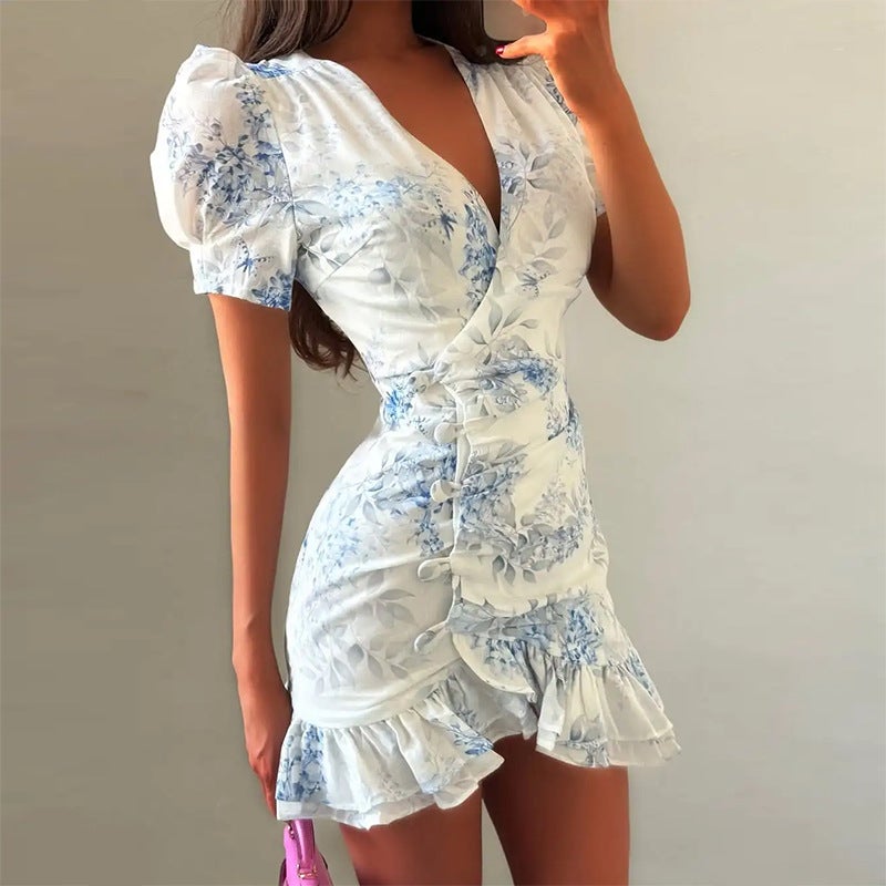 Elegant Floral Ruffle Bodycon Dress - Image 3