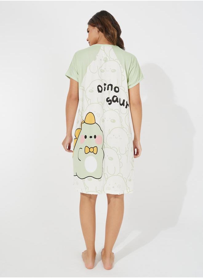 Take Two Dinosaur Print Raglan Sleeves Sleep T-Shirt Dress  - Image 4