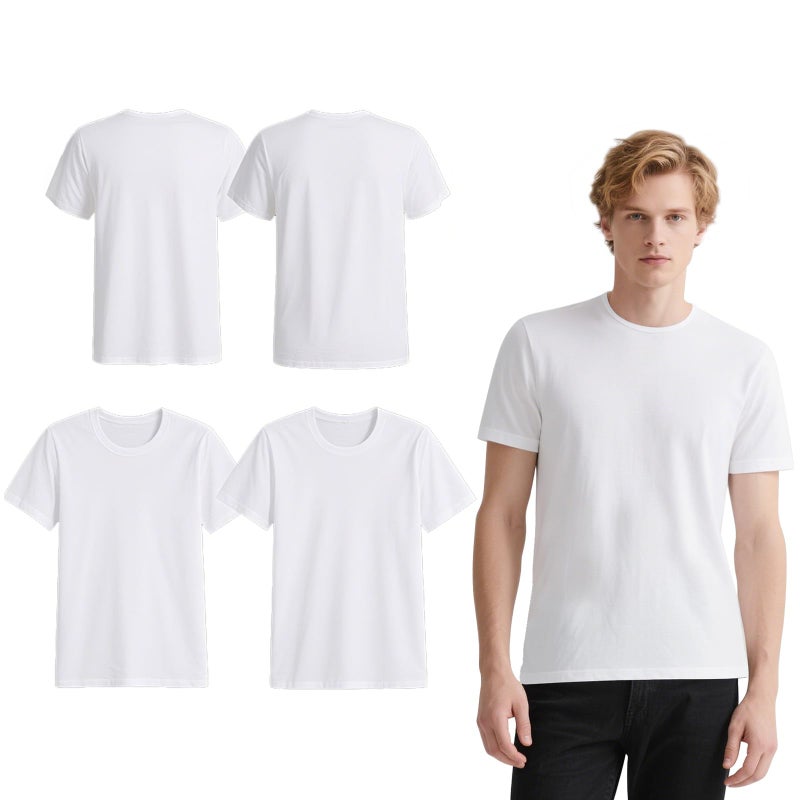 OKBA 4 Pack White t Shirts for Men,Crew Neck Short Sleeve Men's Undershirt,Plain White Workout Polyester tee Bulk - Image 1