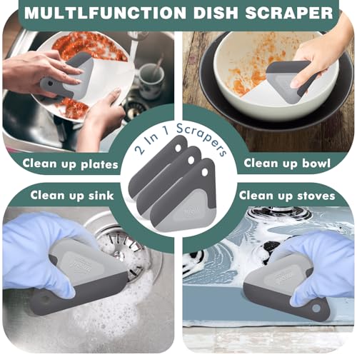 Matscover Food Scraper, 2-in-1 Pot and Pan Dish Scraper, Nylon and Silicone, Kitchen Scraper Tools for Cast Iron Skillets, Cookware, Dishes, Pans and Pots, Heat Resistant, Set of 3 - Image 3