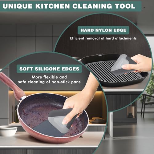 Matscover Food Scraper, 2-in-1 Pot and Pan Dish Scraper, Nylon and Silicone, Kitchen Scraper Tools for Cast Iron Skillets, Cookware, Dishes, Pans and Pots, Heat Resistant, Set of 3 - Image 4