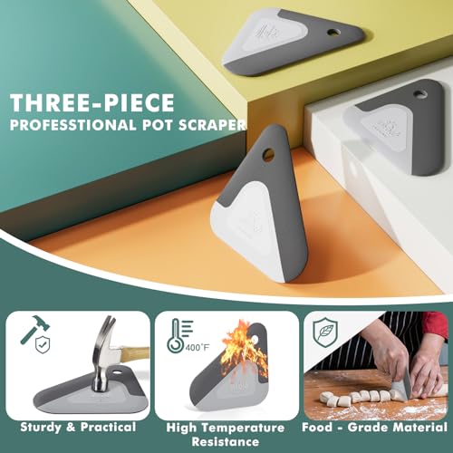 Matscover Food Scraper, 2-in-1 Pot and Pan Dish Scraper, Nylon and Silicone, Kitchen Scraper Tools for Cast Iron Skillets, Cookware, Dishes, Pans and Pots, Heat Resistant, Set of 3 - Image 5