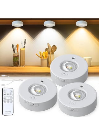 3 Pcs Magnetic LED Cabinet Lights, USB Rechargeable LED Spotlights, 500mAh Battery with Remote Control, 3 Colour Temperatures, Round LED Under-Unit Light with Timer, Magnetic, Dimmable - pzsku/ZE6A9AEFED944B4E776F3Z/45/1741848378/29be7891-85d2-4513-a4ac-aadcb224d3ad