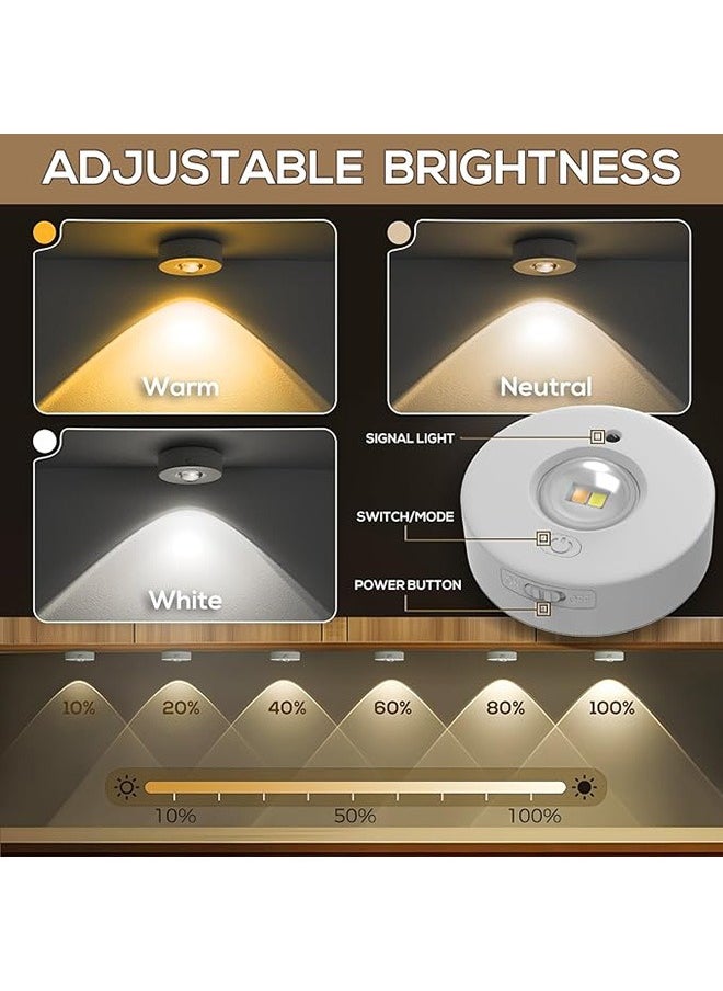 Generic - 3 Pcs Magnetic LED Cabinet Lights, USB Rechargeable LED Spotlights, 500mAh Battery with Remote Control, 3 Colour Temperatures, Round LED Under-Unit Light with Timer, Magnetic, Dimmable - Image 1