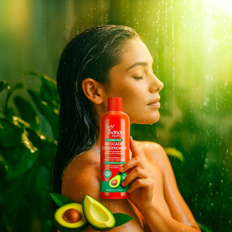 Lady Diana Roots Hydrating Avocado & Shea Conditioner 480ml - Deep Moisture for Curly, Coily, and Wavy Hair - Image 2