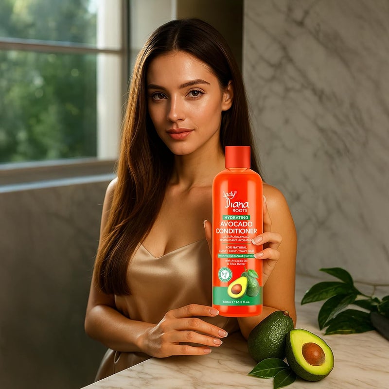 Lady Diana Roots Hydrating Avocado & Shea Conditioner 480ml - Deep Moisture for Curly, Coily, and Wavy Hair - Image 3