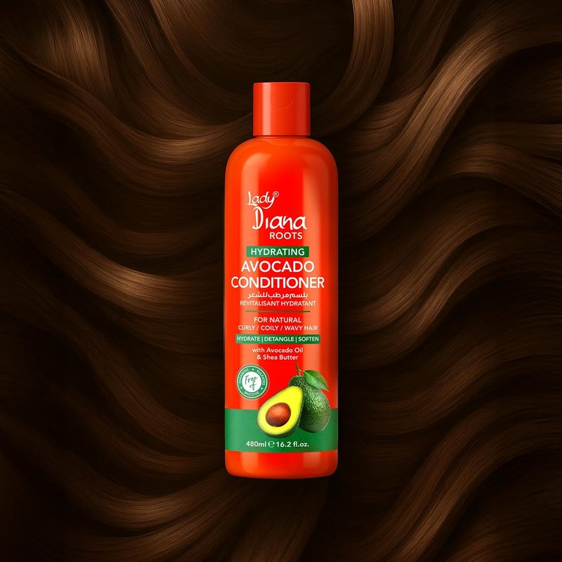 Lady Diana Roots Hydrating Avocado & Shea Conditioner 480ml - Deep Moisture for Curly, Coily, and Wavy Hair - Image 4