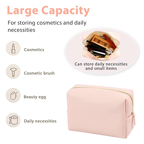 GFU Makeup Bag Large Travel Zipper Cosmetic Pouch, Water Resistant PU Leather Toiletry Organizer for Women and Girls, Light Champagne Pink - Image 2