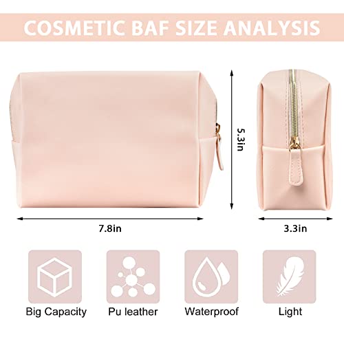 GFU Makeup Bag Large Travel Zipper Cosmetic Pouch, Water Resistant PU Leather Toiletry Organizer for Women and Girls, Light Champagne Pink - Image 3