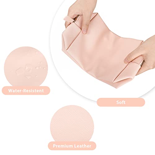 GFU Makeup Bag Large Travel Zipper Cosmetic Pouch, Water Resistant PU Leather Toiletry Organizer for Women and Girls, Light Champagne Pink - Image 4