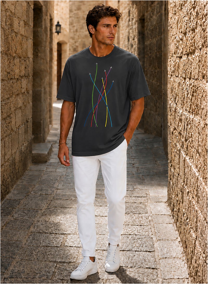 Hero Basic Oversized Airplane Print T-Shirt