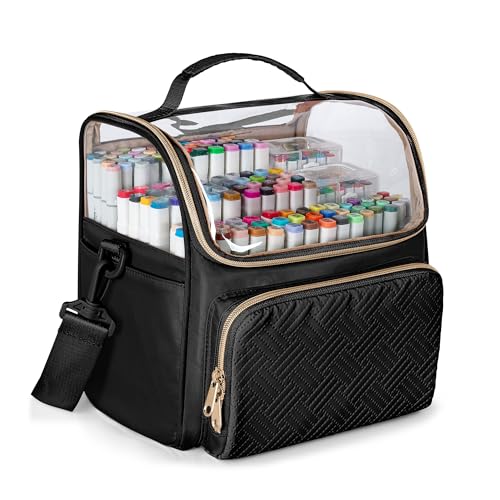 Rexmica Large Marker Organizer Case for 180 Markers, Marker Storage Bag with Dividers and 4 Pockets for Paint Markers, Paint Brushes, Colored Pencils or Other Art Supplies, Black (Patented Design) - Image 1
