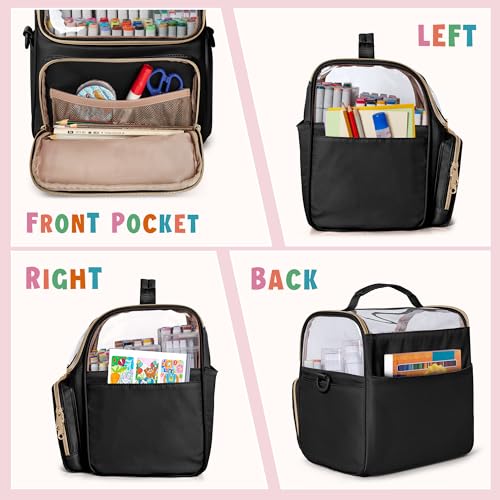 Rexmica Large Marker Organizer Case for 180 Markers, Marker Storage Bag with Dividers and 4 Pockets for Paint Markers, Paint Brushes, Colored Pencils or Other Art Supplies, Black (Patented Design) - Image 3