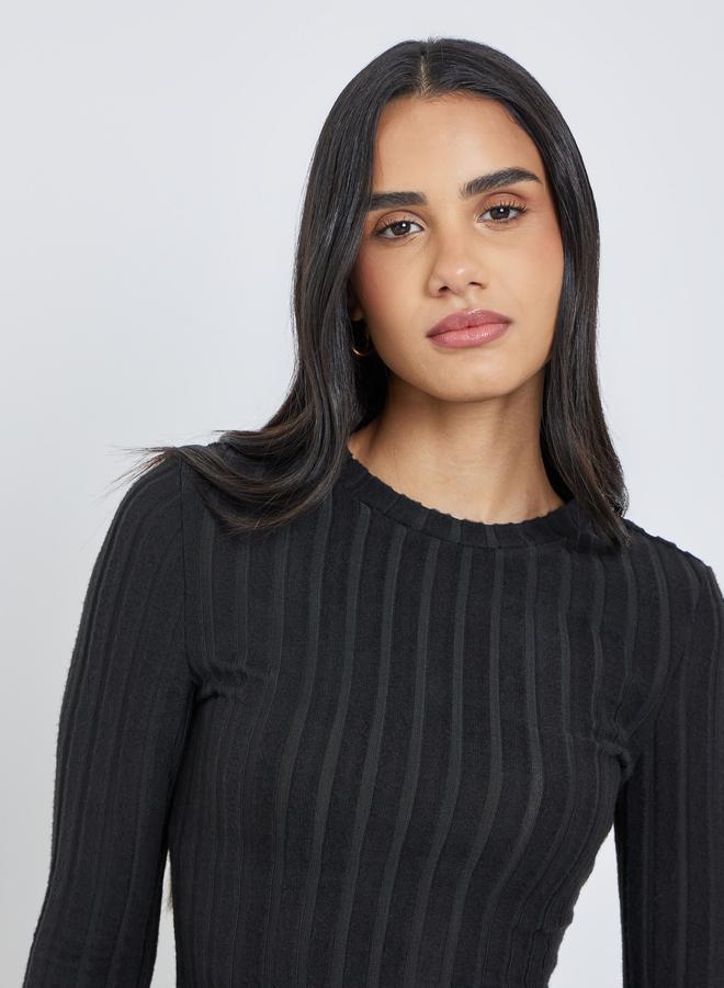 ستايلي بلوزة محبوكة بأكمام طويلة واسعة بنقشة ستايلي - Image 4