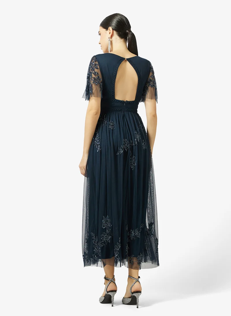Maya Embellished Angel Sleeve Open Back Maxi Dress