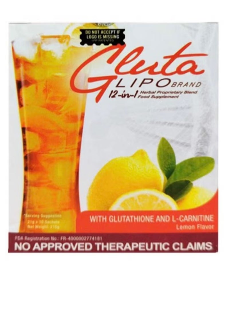 Glutalipo  12-in-1 Whitening & Slimming Juice - 21g x 10 Sachets - Image 1