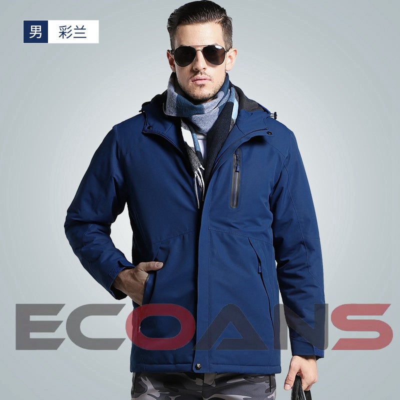Winter Smart Heating Down Cotton Rusher Clothes for Men and Women USB Carbon Fiber Heating Travel Jacket Heating Cotton Clothes [Male] Colored blue 