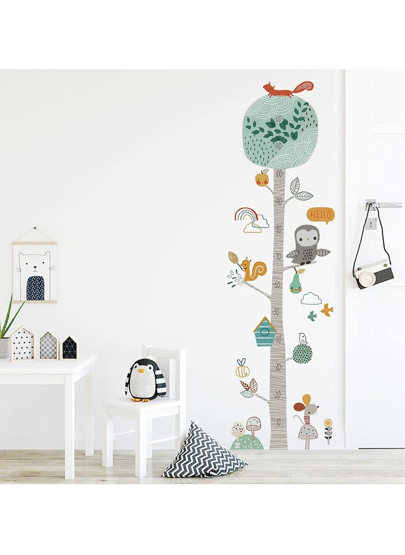Gonice Kids Height Chart Wall Decals, Baby Growth Height Wall Ruler, Lovely Forest Animals Mouse Owl Squirrel Tree Height Measure Wall Stickers, Removable DIY Mural Decor for Kids Bedroom, Nursery, Classroom  - Image 1
