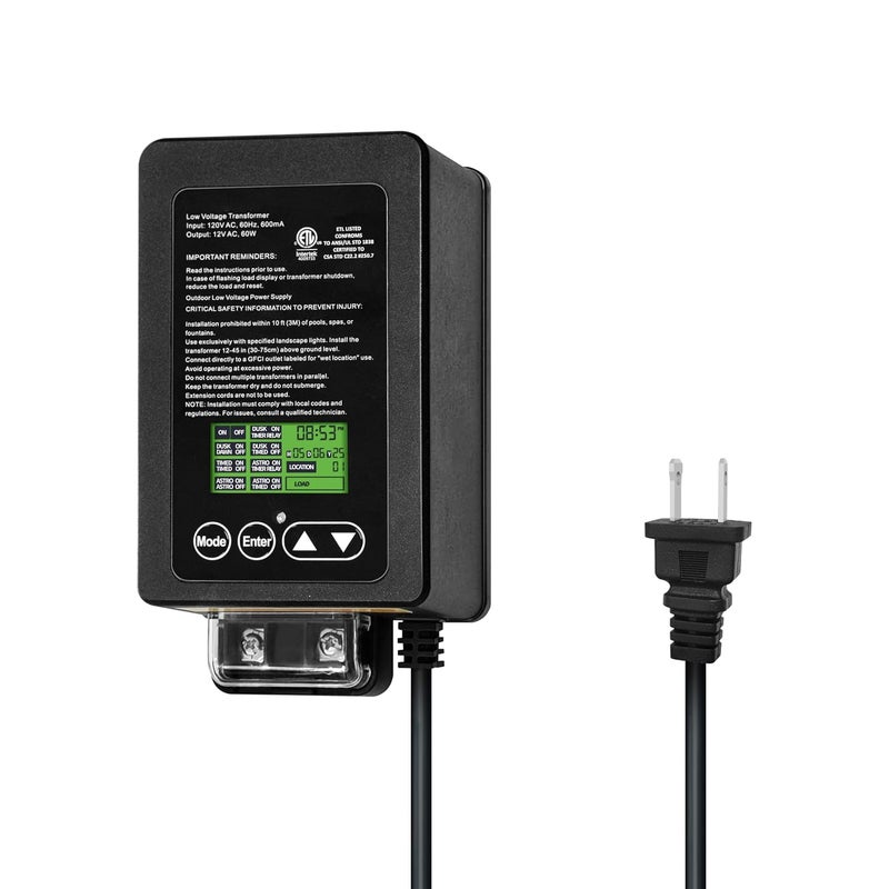 GKOLED 60W Low Voltage Landscape Transformer, Outdoor Landscape Lighting Transformer with Photocell Sensor and Timer, 120V AC to 12V AC for LED Lights, Weatherproof, Heavy-Duty, ETL Listed - Image 1