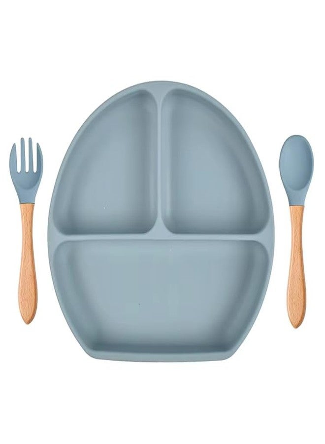 NIRVITTHAL Suction Plates with Spoons for Baby & Toddler - 100% Food Grade Plate for Kids - Silicone Plates for Babies - BPA Free - Divided Plate for Kids Self Feeding~6-24 Months, Blue - Image 1