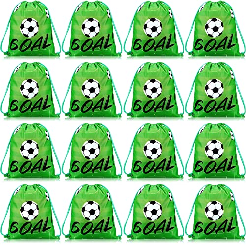 Shappy 16 Pack Soccer Drawstring Bags for Party Favors 12 x 10 Inch Treat Candy Goodie Gifts Bags Team Supplies Sport Birthday Party Favors - Image 1