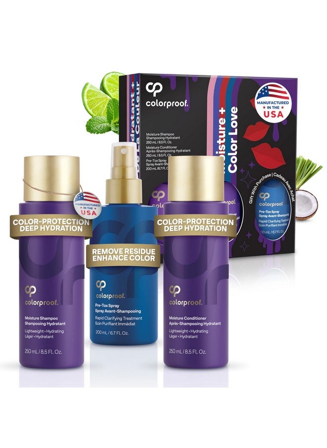 ColorProof Moisture Haircare Gift Set Bundle - Shampoo (8.5Fl Oz.), Conditioner (8.5Fl. Oz.) & Pre-Tox Spray (6.7Fl. Oz.) For Color-Treated Hair 