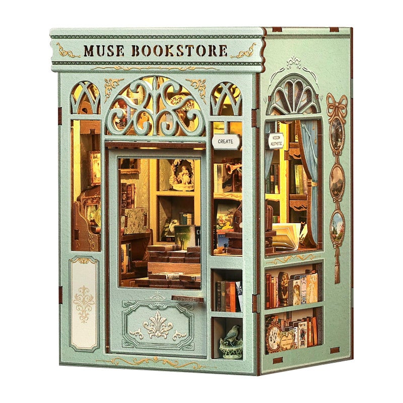 CUTEBEE Book Nook Kit - DIY Miniature House Dollhouse Kit for Adults and Teens, Booknook Tiny House Bookshelf Decor 3D Wooden Puzzle, Gifts for Family, Friends (Muse Bookstore) - Image 1