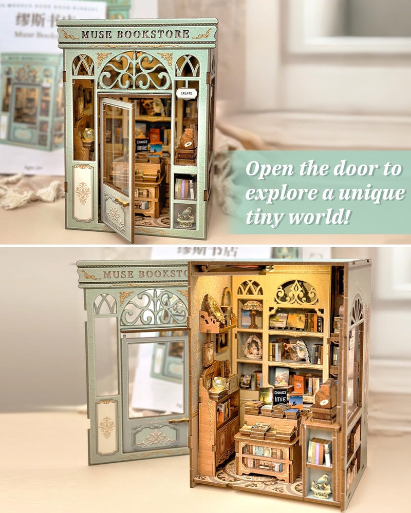 CUTEBEE Book Nook Kit - DIY Miniature House Dollhouse Kit for Adults and Teens, Booknook Tiny House Bookshelf Decor 3D Wooden Puzzle, Gifts for Family, Friends (Muse Bookstore) - Image 2