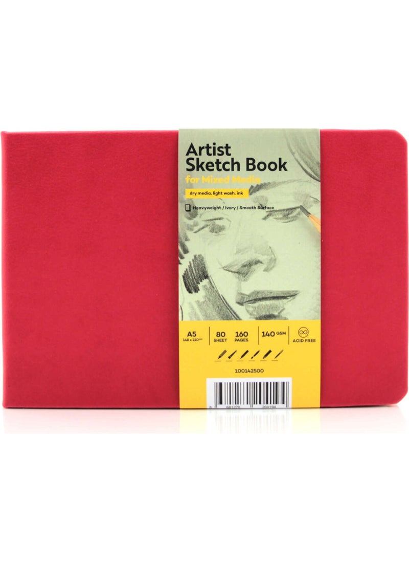 Hard Cover Horizontal Sketchbook 140 G A5 80 Sheets Red 100142502