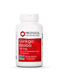 Protocol For Life Balance Protocol Ginkgo Biloba - 120 mg Ginkgo Biloba Extract - with Eleuthero - for Brain Health & Blood Circulation Support - Dairy Free & Non-GMO - 100 Veg Capsules  - Image 1