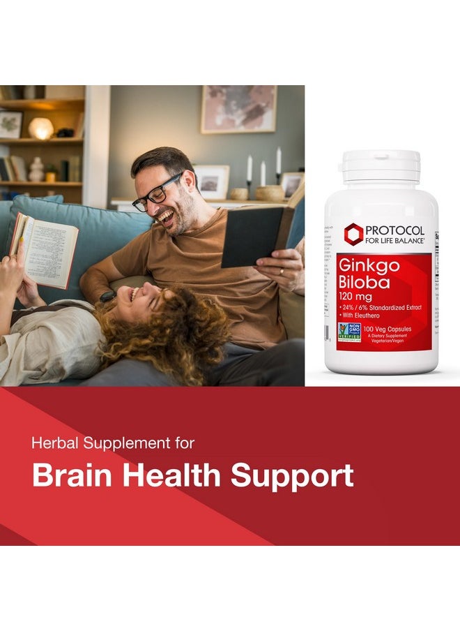 Protocol For Life Balance - Protocol Ginkgo Biloba - 120 mg Ginkgo Biloba Extract - with Eleuthero - for Brain Health & Blood Circulation Support - Dairy Free & Non-GMO - 100 Veg Capsules - Image 1