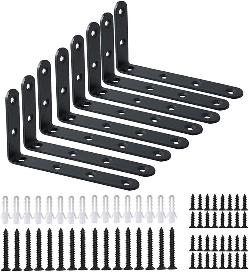 WINKER Corner Brace 8 Pcs Shelf Bracket Heavy Duty Black Steel L Corner Brace, Decorative Joint Angle Bracket for Shelf 5 InchX3 Inch Shelves Wall Hanging Bracket with Screws (125X75mm(5 InchX3 Inch)(4PCS) - Image 1