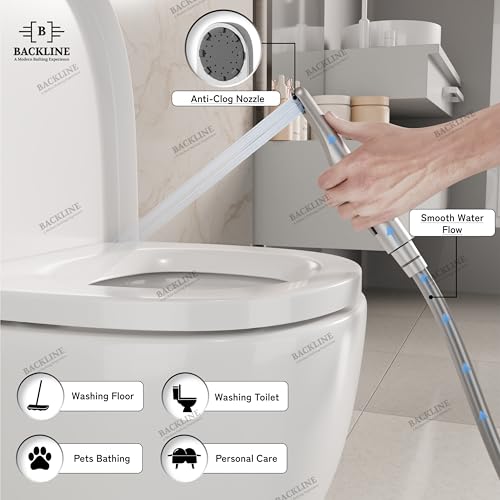 B BACKLINE Backline Water Saving Jet Spray for Toilet | Health Faucet for Toilets | ABS Hand Gun with Hose Pipe 1.2 Meter and Wall Hook/Holder | Bathroom Bidet Spray (Brushed - Full Set (Gun + Hose + Hook)) - Image 2