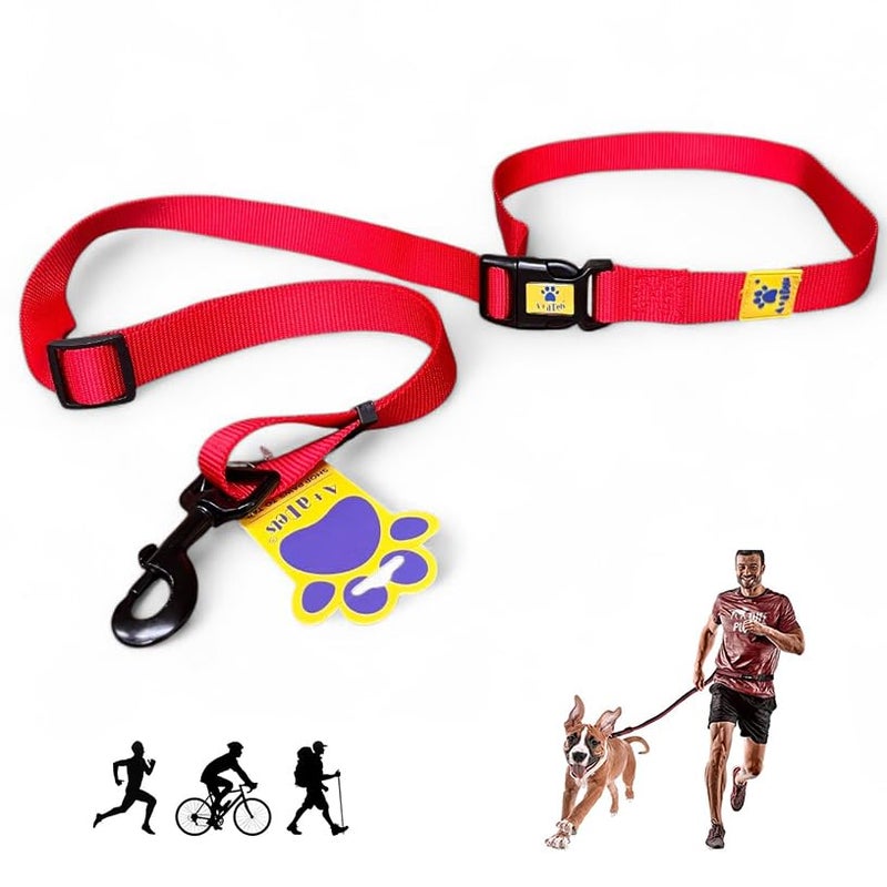 A+a Pets ’ Hands Free Adjustable Dog Leash | Waist Tie-up, Lightweight, Adjustable, Durable Nylon for Running, Hiking, Jogging & Walking (NRed) - Image 1