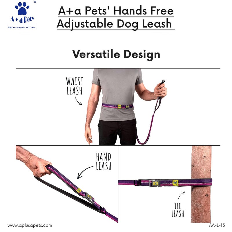 A+a Pets ’ Hands Free Adjustable Dog Leash | Waist Tie-up, Lightweight, Adjustable, Durable Nylon for Running, Hiking, Jogging & Walking (NRed) - Image 3