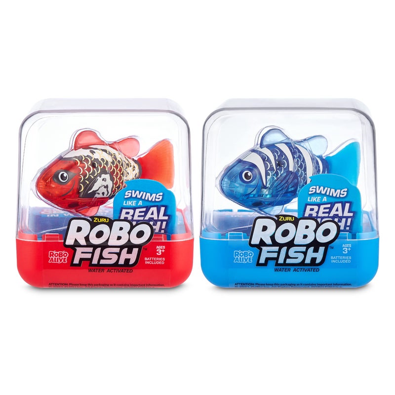 Robo Alive Robo Fish Series 2 (Red + Blue 2 Pack) by ZURU Robotic Swimming Fish Water Activated, Changes Color, Comes with Batteries, Amazon Exclusive - Red + Blue (2 Pack),Multi,7165G - Image 1